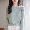 Nuevo Cárdigan de Lana Tencel de Hilo Fino para Mujer 2026, Cuello Redondo, de Botones, Suéter de Punto Fino, Color Sólido, Camisa Simple para Aire Acondicionado