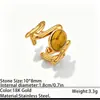 Anillo abierto de acero de titanio retro a la moda con turquesa sintética y piedra natural, sensación de lujo ligero y alta gama, anillo de acero inoxidable que no se decolora