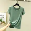 Camiseta sencilla de manga corta con cuello redondo estilo coreano para mujer, nuevo estilo perezoso casual de color liso para primavera-verano, elegante y de corte holgado