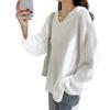 Camiseta de Manga Larga para Mujer con Cuello de Textura Waffle, Nuevo Estilo Coreano Otoño 2026, Camisa Base Holgada con Cuello en V