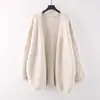 Estilo Coreano Atmósfera Temperamento Suave Pegajoso Manga Larga Tejido Cardigan Suéter Abrigo para Mujer Otoño Invierno Suave de Longitud Media Holgado Cardigan