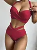 Transfronterizo 2025 Europeo y Americano Nuevo Bikini Dividido Traje de Baño Con Aros Moda Sexy Estampado Bikini de Cintura Alta Traje de Baño