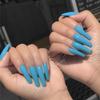 CS-136 lámina de uñas postizas azules con agujero largo en T ins Europa y Estados Unidos transfronterizo azul pavo real ready-to-wear pegatinas de uñas al por mayor