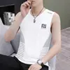 Regata de Verão Masculina de Secagem Rápida Sem Mangas Camiseta Seda Gelo Fresca Top Esportivo Solto para Corrida Manga Curta Treino Fitness Roupa