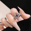 Anillo Abierto Serie Aguamarina Transfronterizo con Tesoro de Color Zircón Exquisito Lujo Ligero Estilo Frío Ins Elegante Anillo para Mujer