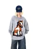 Suéter Retrô Americano Gola Redonda para Mulheres, Novo Estilo Outono e Inverno, Estilo Preguiçoso de Casal, Design Solto, Top de Tricô Cartoon