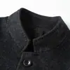 Casaco de lã masculino de botões simples com gola alta, mistura de lã com bordado texturizado, adequado para pais de meia-idade, jaqueta de outono e inverno