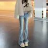 Jeans Acampanados Azules Claros con Pedrería para Mujer, Nuevo Estilo Primavera 2026, Elásticos de Cintura Alta Adelgazantes Versátiles de Corte Bootcut