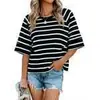 2026 Amazon Transfronterizo Verano Nuevo Estilo Europeo y Americano Patchwork Color Sólido Cuello Redondo Holgado Top Camiseta con Mangas de Tres Cuartos Acampanadas
