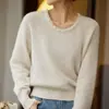Otoño e Invierno 2025 Nuevo Lujo Accesible Suéter de Lana 100% Pura Cuello Redondo para Mujer Base Suave y Ceroso Agradable a la Piel Suéter de Cachemir con Perlas Blanco