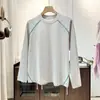 Camiseta de manga longa seca rápido e fresca para homens e mulheres, novo design de verão esportivo com gola redonda e cores contrastantes, camiseta base moderna com proteção solar
