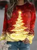 Moletom Feminino 2024 Manga Longa Gola Redonda Moda Estampa 3D Top Feminino Transfronteiriço Estampa de Árvore de Natal Casual