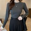 Comercio exterior al por mayor otoño e invierno nueva camisa de cachemira de manga larga con cuello alto y encaje de manga larga camiseta ajustada para mujer