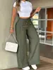 2026 Ropa Femenina Europea y Americana Estación Independiente de Amazon Moda Casual Pierna Recta Color Sólido Rayado Cordón Holgado Pantalones Largos
