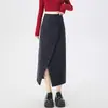 Saia de Veludo Cotelê Irregular para Mulheres, Nova Saia Casual Plissada de Comprimento Médio Emagrecedora para Outono e Inverno