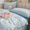 Estilo Ins cartoon listrado xadrez alta qualidade A-class algodão fofo dupla camada gaze saia de cama estilo lençol conjunto de quatro peças