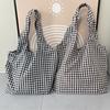 Bolsa de férias xadrez vintage estilo coreano, bolsa de ombro de grande capacidade, bolsa de compras casual leve, bolsa de lona para estudantes, para mulheres