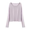 Camiseta Ligera de Punto de Triacetato Tencel Color Menta Estilo Americano y Europeo, Camiseta Básica Cómoda Holgada de Manga Larga y Cuello Redondo para Mujer