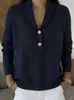 Suéter de Punto Abotonado Transfronterizo Europeo y Americano para Mujer 2026 Otoño e Invierno Nuevo Color Sólido Cuello Polo Moda Casual Ropa de Mujer