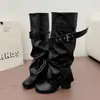 Botas femininas estilo calça, novo modelo outono 2026, bico fino com fivela de cinto, botas de cavaleiro de cano alto, botas longas over-the-knee retrô de nicho para mulheres