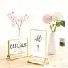 Tarjeta de Mesa Acrílica Transparente con Borde Dorado Forma de T Placa de Número de Boda Tarjeta de Mesa Combinada Etiqueta de Precio Vertical para Catering y Bebidas