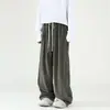 Calça de veludo cotelê reta casual combinável em estilo americano de PU para homens, primavera e outono, solta, moda, boca de sino, perna larga
