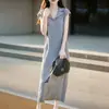 Vestido de Tricô Gola Lapela Solto Estilo Coreano Manga Curta Feminino Outono Inverno 2026 Novo Cor Sólida Canelado Slim Fit Midi Feminino