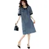 Vestido de Mezclilla con Empalme Jacquard Chinoiserie Retro para Mujer Verano 2024 Nuevo Talla Grande Holgado Falda Cheongsam Mejorada