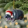 Regalo de Navidad Nuevo Transfronterizo Regalo Pequeño Hipopótamo Lindo Decoración de Árbol de Navidad Máquina Colgante de Hoja Acrílica Colgante Pequeño