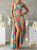 Moda de Verano para Mujer para Comercio Exterior, Estilo Europeo y Americano, Sitio Independiente, Aliexpress, Vestido de Tirantes Cruzados Plisado Estampado de Un Solo Hombro Sin Mangas Inspirado en Diseñador