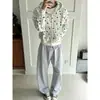 Sudadera con Cremallera y Estampado de Estrellas Chaqueta Hombres Mujeres Otoño Primavera Estilo Retro Milenio cleanfit Sudadera con Capucha Blanca Gris