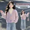 Suéter de piel de visón para niña, colección primavera/otoño, nuevo estilo 2026, pantalones vaqueros de otoño para niños, conjunto de dos piezas, moderno para niñas y niños mayores