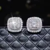 Brincos de Zircônia Branca Microcravejados da Moda Europeus e Americanos Mais Vendidos para Mulheres Brincos Quadrados Retro Super Brilhantes Totalmente Cravejados Atacado