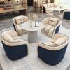 Recepción de vestíbulo de hotel nórdico, sofá de cuero, mesa y silla de negociación de ventas, área de oficina, combinación de mesa y silla de negociación comercial