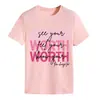 Comercio exterior Amazon 2025 nueva camiseta redonda europea y americana WORTH Ver tu letra estampado manga corta algodón