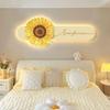 Pintura Decorativa de Pared para Dormitorio de Girasoles Pintura Colgante de Cabecera Iluminación LED Pintura de Ambiente Mural de Pared de Fondo para Sofá de Sala de Estar