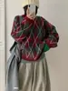 Suéter de punto argyle retro con bloques de color para mujer, nuevo estilo primavera 2026, tejido suave y holgado de estilo perezoso, moderno