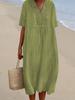 En stock primavera y verano nueva ropa de mujer versátil superventas popular casual adelgazante vestido color sólido algodón y lino