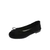 Versión de cuero suave de los zapatos Wanwan, zapatillas de ballet de cuero esmerilado planas, zapatos de slip-on bajos para mujer, con lazo, punta redonda, tela vintage