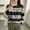 Suéter de Rayas con Cuello Redondo y Bloques de Color, Prenda Base de Punto de Manga Larga para Mujer, Nuevo Estilo Holgado Relajado Otoño Invierno 2026