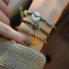 Pulsera de Jade Imitación Pulsera de Cuenta Única con Hebilla de Seguridad para Mujer Ajustable Lujo Ligero Pulsera Bestie de Cuerda Trenzada Pulsera Versátil de Alta Gama