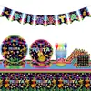 Set de Banderines de Vajilla para Fiesta de Carnaval Mexicano Vasos de Papel Platos de Papel Servilletas de Papel Cubiertos Tenedores Cucharas Manteles
