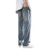 Comercio exterior pantalones de verano sueltos de pierna recta azul claro cintura elástica casual calle alta americana pierna ancha pantalones vaqueros de moda para hombre
