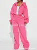 Moda Feminina Outono e Inverno Europeia e Americana Transfronteiriça Conjunto de Moletom Rosa com Capuz e Calça Wide-Leg Curta