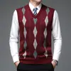 Nuevo chaleco de lana para hombre, otoño e invierno, ajuste holgado casual, en stock, jersey de mezcla, adecuado para padres de mediana edad, camisa base al por mayor