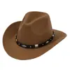 Sombrero de Vaquero Occidental Decorado con Banda Negra Transfronteriza Sombrero para Fiesta de Música al Aire Libre Sombrero de Lana Estilo Británico Otoño e Invierno