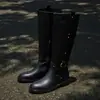 Botas de Cavaleiro de Couro Bovino de Primeira Camada para Mulheres, Botas Altas para Outono e Inverno, Novas Mangas de Couro Genuíno com Bico Redondo, Botas Retas Acima do Joelho para Mulheres