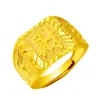 Anel de Moda Vintage em Lingote com Design de Riqueza e Fortuna, Anel Auspicioso de Lingote com Caractere da Fortuna, Anel Dourado Luxuoso Ajustável