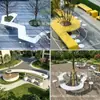Banca rodeando árbol de fibra de vidrio para exterior, asiento para hoyo de árbol irregular, banco para parque comunitario, instalación de paisaje creativo con banco GRC