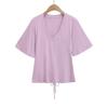 Top Sexy de Moda de Corte Slim Fit Estilo Francés con Lazo Ceñido a la Cintura Puro y Deseable, Camiseta Básica a la Moda